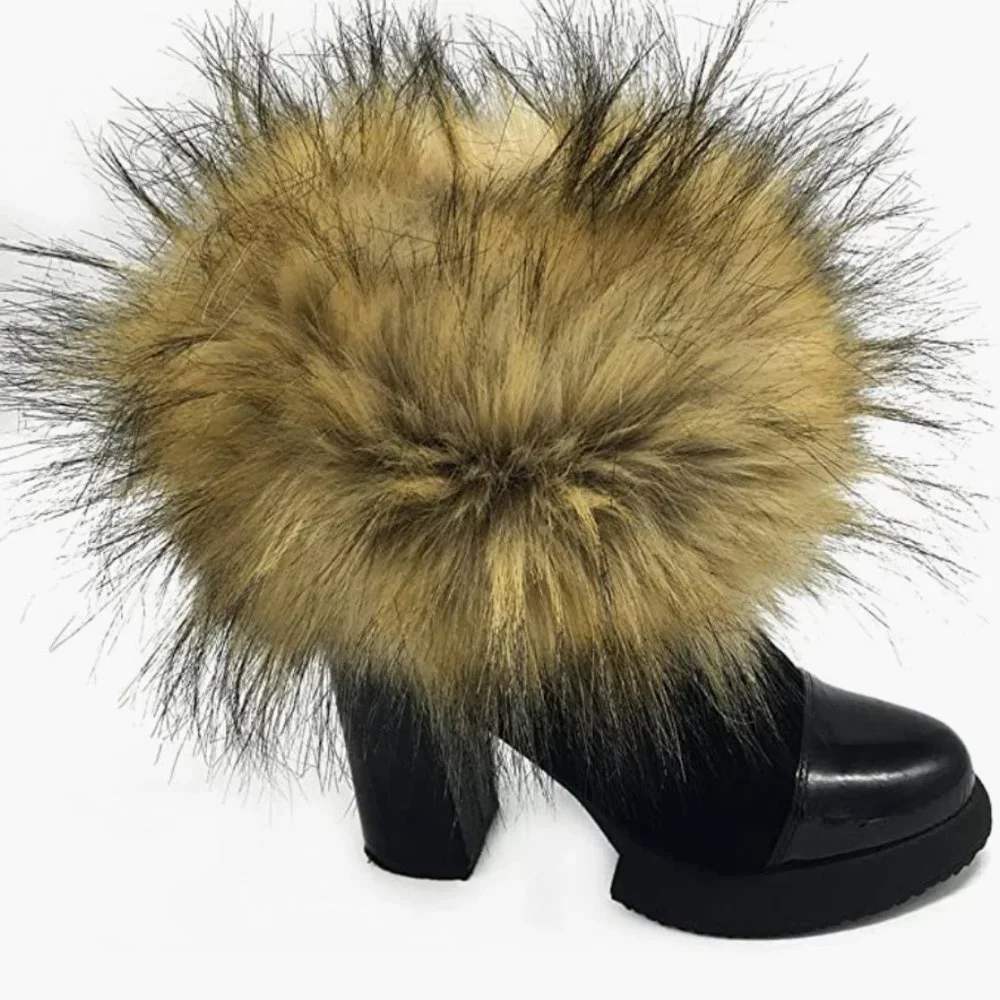 Tan Brown Fuzzy Faux Fur Pom Pom Cuff Ankle Boot Covers‎ Puff Leg Warmer Socks